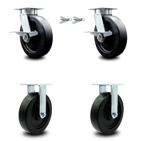 Service Caster 8 Inch Kingpinless Polyolefin Wheel Caster Brakes and Swivel Locks 2 Rigid, 2PK SCC-KP30S820-POR-SLB-BSL-2-R-2